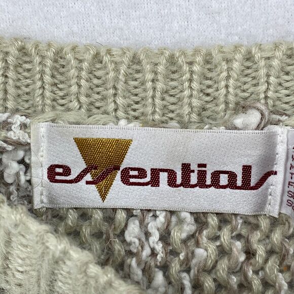 ESSENTIALS Sweater Womens L Chunky Slub Vest Boat Neck Pullover Beige Vintage 80 - Picture 9 of 14
